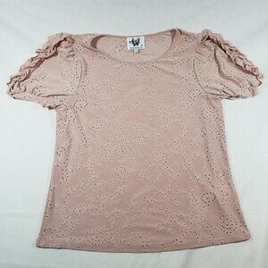Who Wear What When Where Women's Eyelet‎ Top Tan Size M Short Sleeve